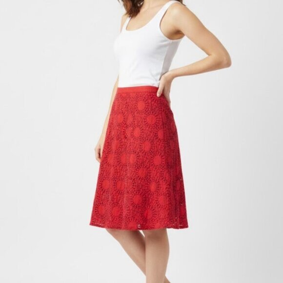 French Connection Red Embroidered A-Line Skirt – Size 6 - Picture 1 of 6